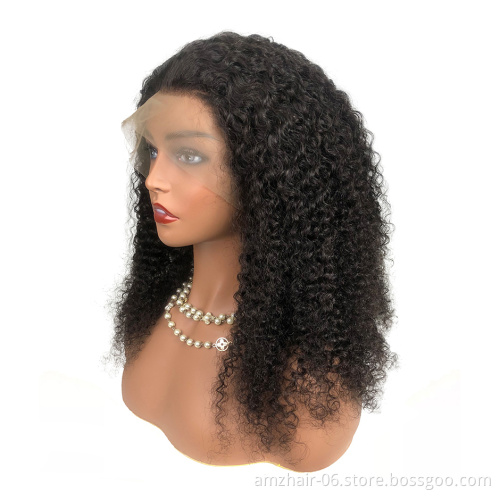 Factory Hot Sale 13x4 inch Lace Front Wig Natural color 100% Human Hair Kinky Curly Wig Pre Plucked Baby Hair for black women